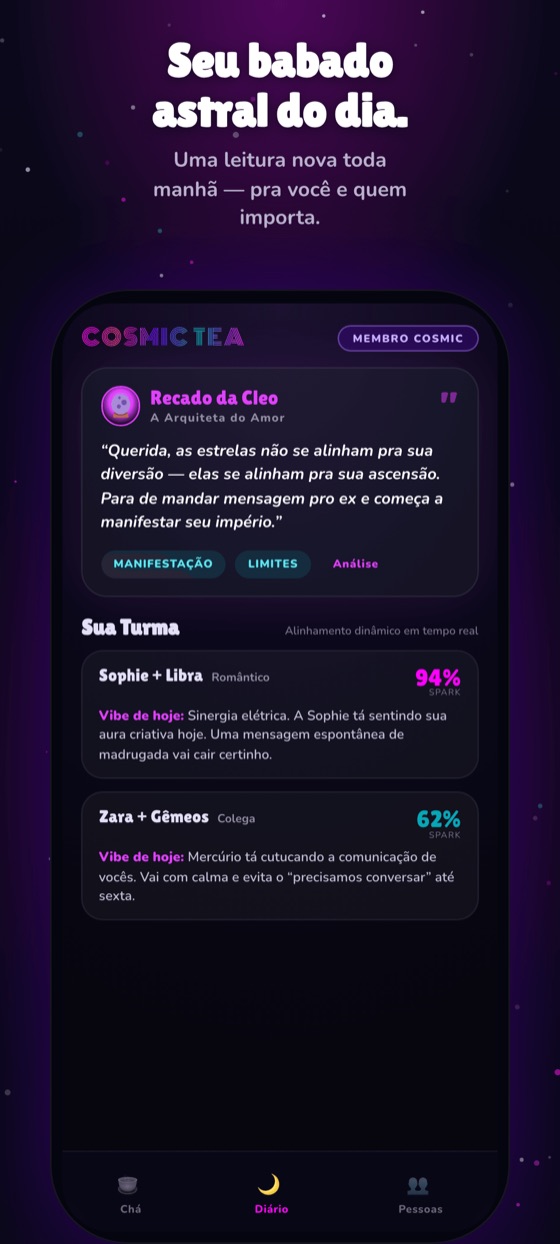 A tela do Chá do Dia: os trânsitos de hoje e o que significam pra você.